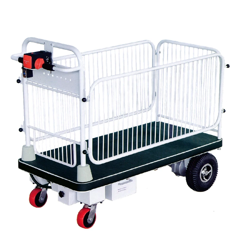 

【Best-selling】4 Wheel Electric Platform Cart Hand Trolley With Fence For Material Handling