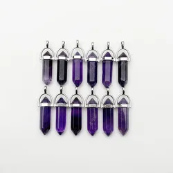 fashion natural stone Amethyst rose quartz crystal pillar Pendant necklace for making Jewelry mixed charm good accessories 12pc