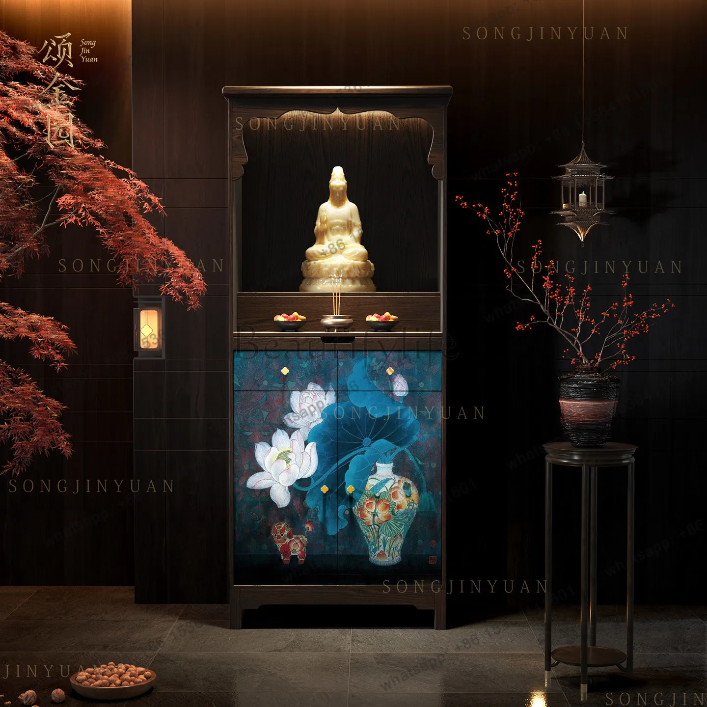 

LX solid wood new Chinese Zen Buddhist niche vertical cabinet household Guanyin God of Wealth worship