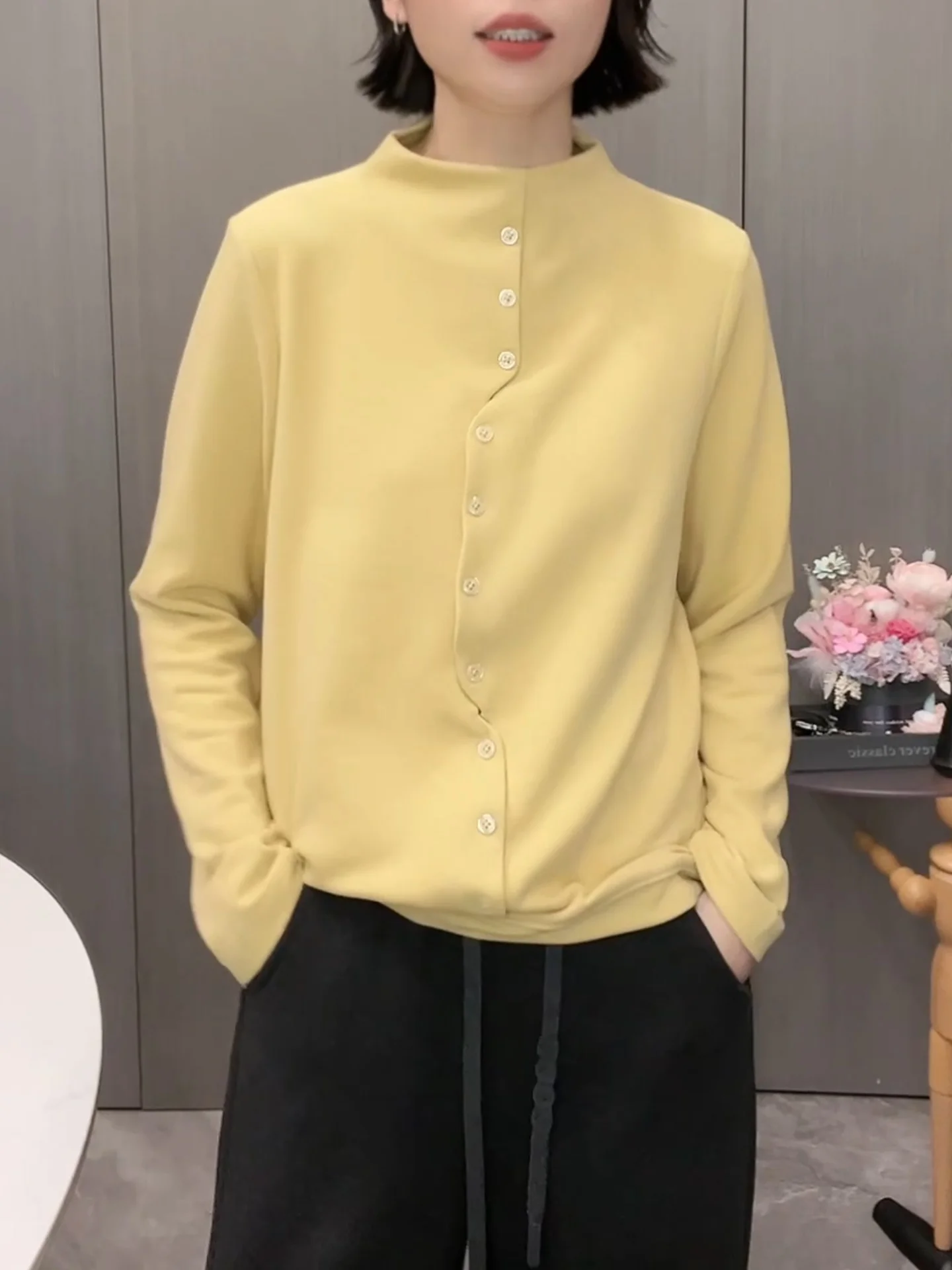 

Модная желтая футболка с длинным рукавом для женщин, осенне-зимняя новинка, большие размеры, повседневный удобный универсальный топ для дам