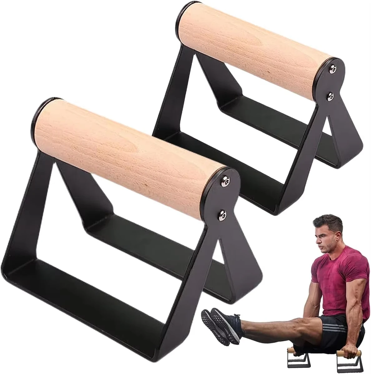 Home Gym Push‑Up Stand Solid Metal Frame Beech Anti‑Slip Base Push Up Bars For Upper Body Strength Training Fitness Workout Tool