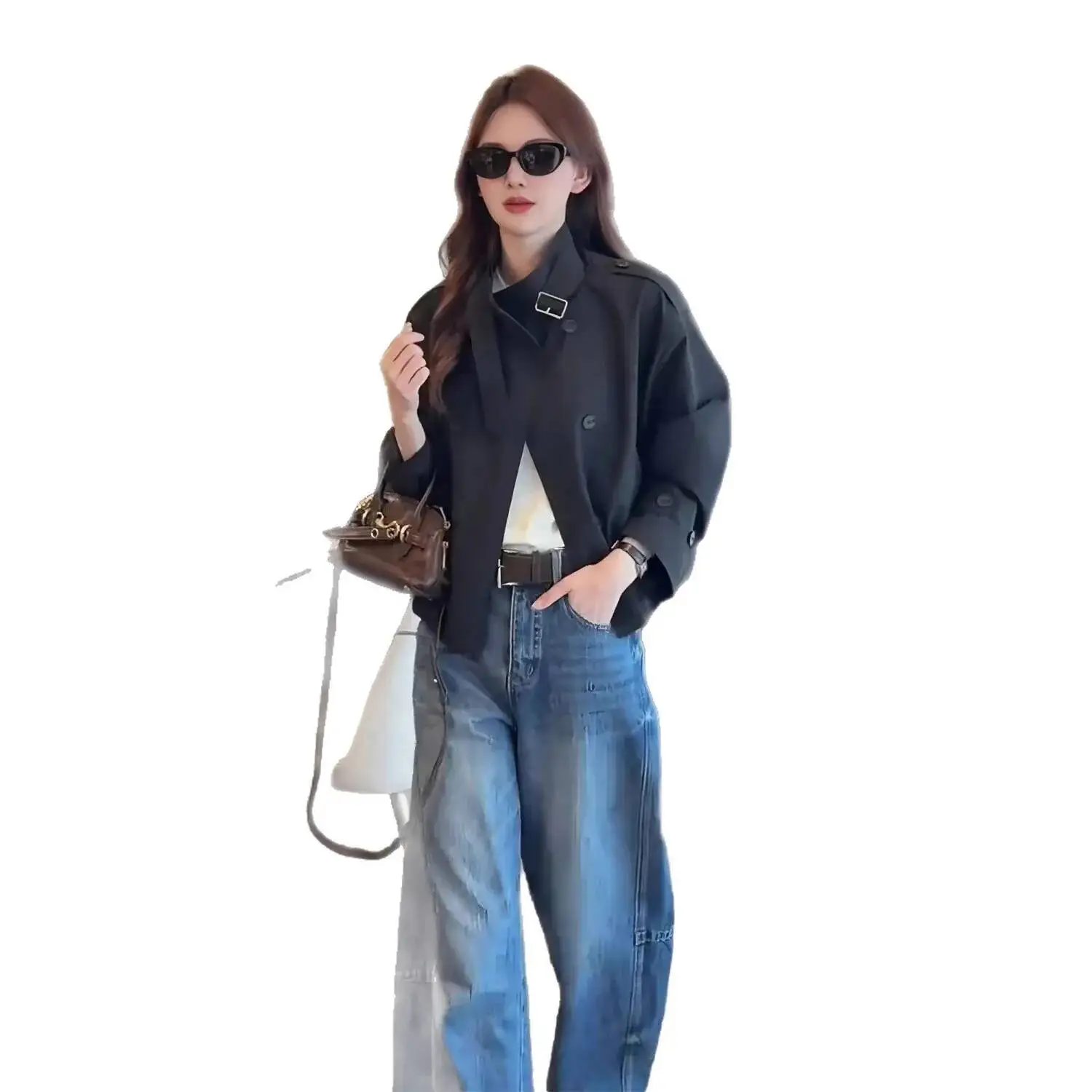 Casual British Short Double-Breasted Coat Women's Loose Fit Shirt Collar Outerwear Autumn New Arrival Fashion Lady Style