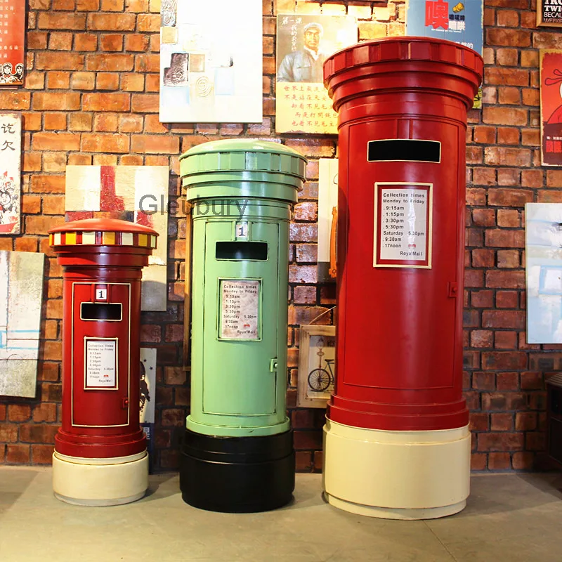 Extra-large British-style metal mailbox model, used as a photography prop or a decorative item for home decor