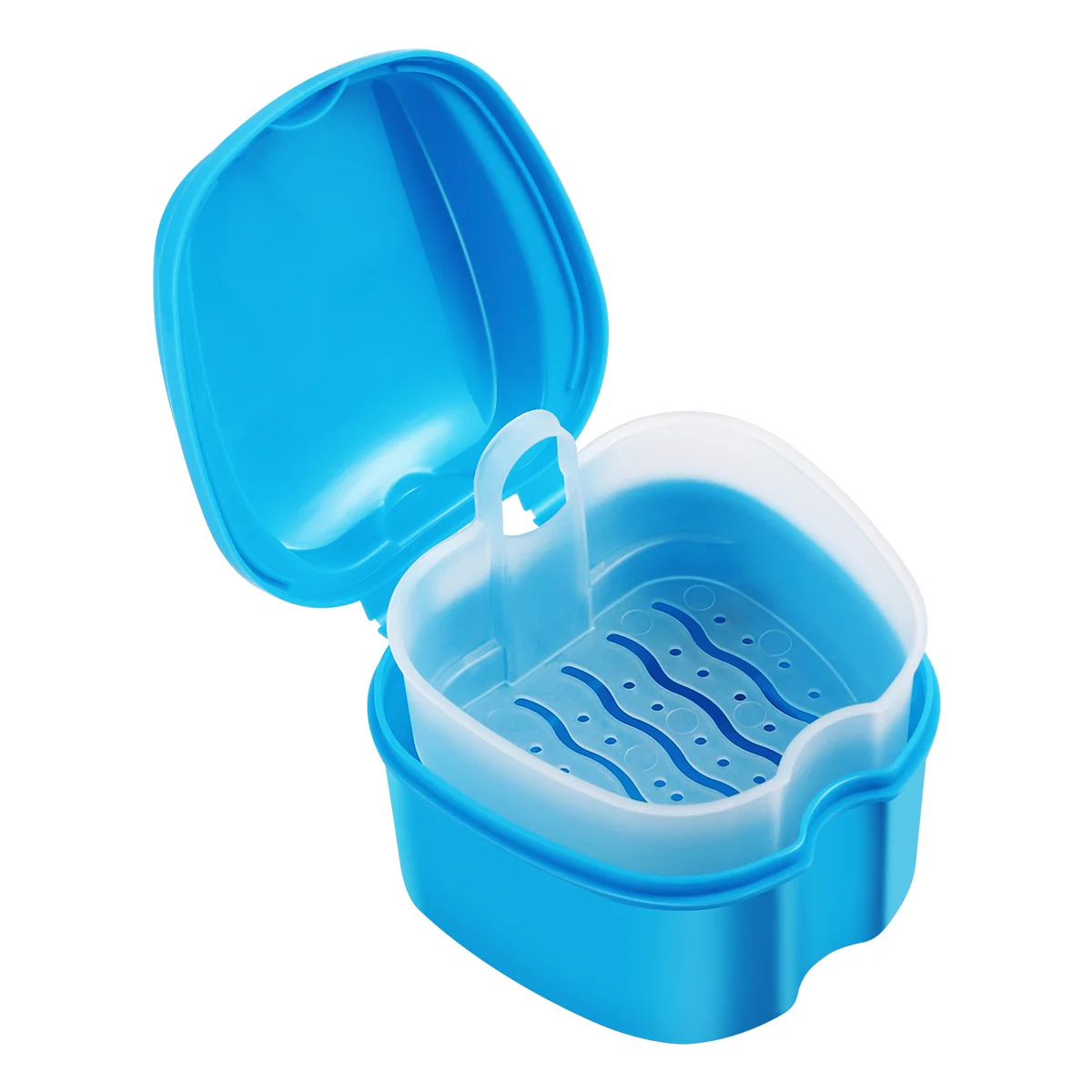 ROSENICE Denture Bath Box Case Dental False Storage Case Box with Strainer (Sky-blue) denture box case