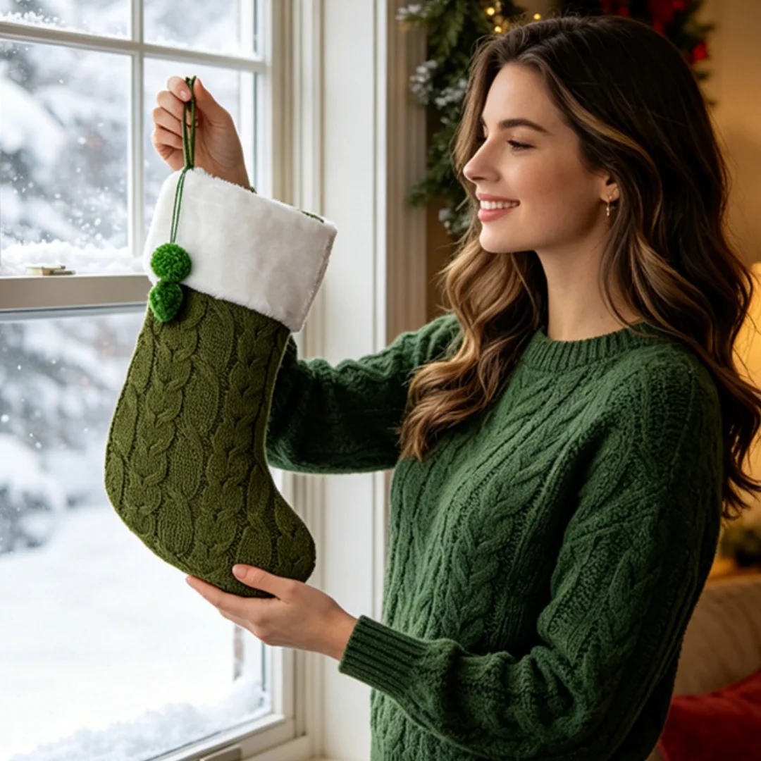 Holiday Stocking Multi Functional Christmas Stocking Kids Gift Bag Premium Knitted Christmas Stocking For Kids Christmas Retail