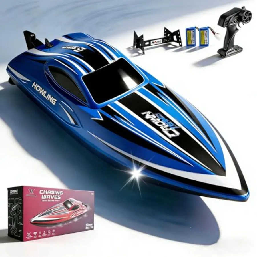 

RC Boat for Adults with LED Lights, 35 KPH Remote Control Boat, 2.4Ghz Electric Fast Speed Boat for Adults, 30+ Mins, Self-righ
