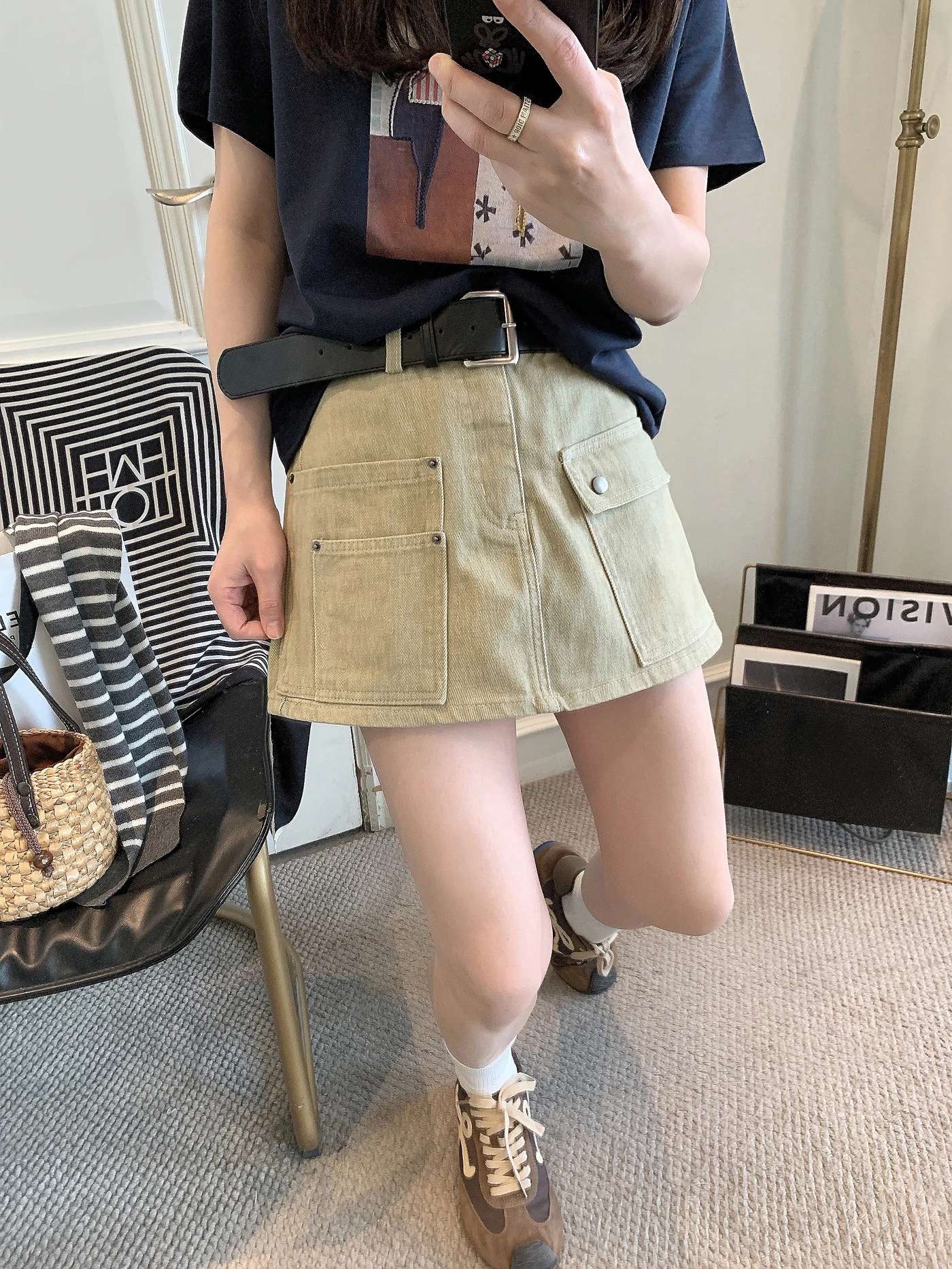 

Fashionable A-Line Skirt Jeans Women's Spring 2026 New Korean Style Workwear Vintage Short Skirt High Waist Polyester Fiber