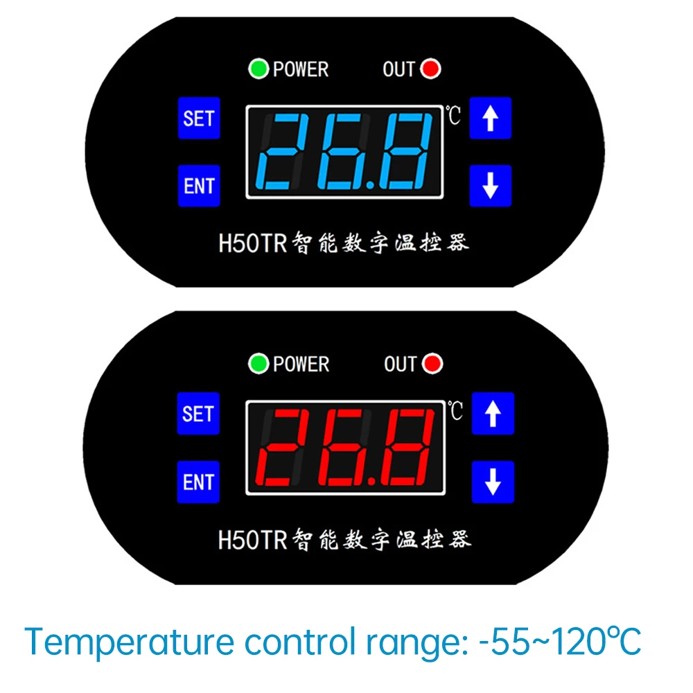 H50TR -55 ~ 120 ℃ DC 12V 24V cyfrowy regulator temperatury czerwony/niebieski wyświetlacz LED termostat z Instrument kontrolny ciepła/chłodzenia