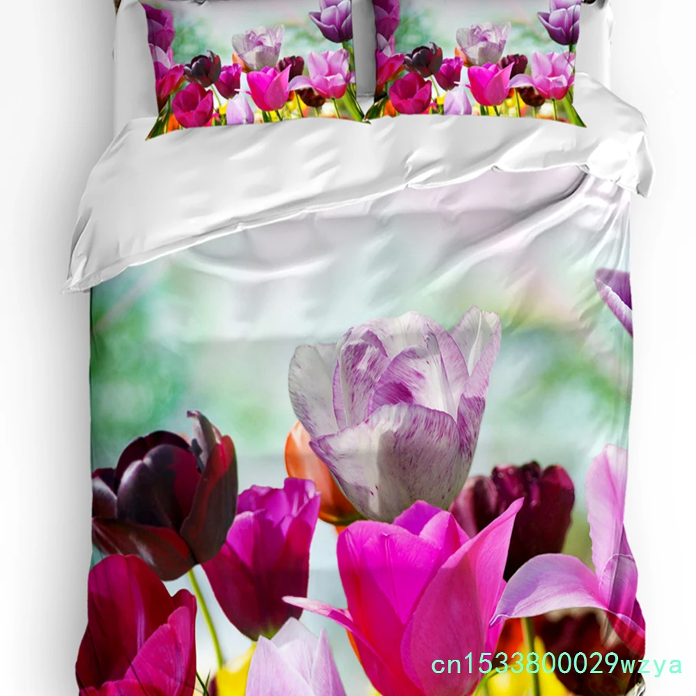 Colorful Tulips Spring 3pcs Couple Duvet Cover With Pillow Case Custom Comforter Bedding Set Quilt Cover Double Bed Home Textile