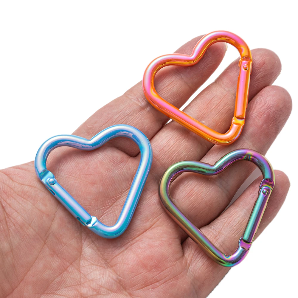 5pcs Metal Heart Shape Spring Clasp Openable Carabiner Clip Hook Keychain For DIY Keyrings Jewelry Making Supplies Accessories