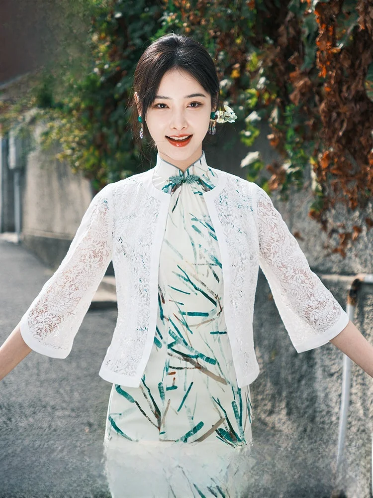 

Ele Lace Cotton Feel Open Cardigan Qingeng Summer New Sle Women's Suit Sle Flag Dr Outerwear Versatile Breathable