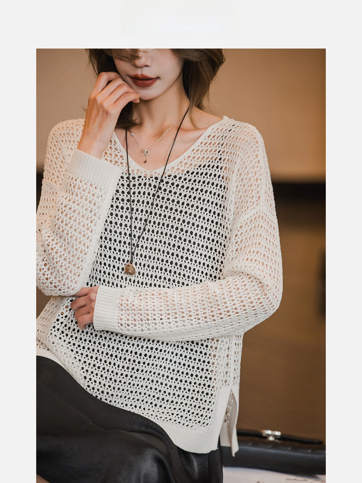 

Свободный крой, V-образный вырез, ажурный трикотаж, тонкий, с коротким рукавом, женский повседневный топ от Little Valley, белый, вязаный, с узором «Черенок»