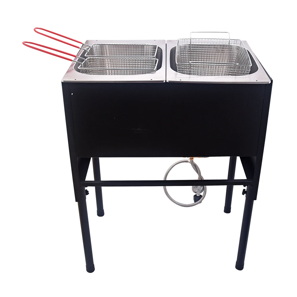 Commercial High Pressure Gas Deep Fryer With Perforated Basket Adjustable Legs For Outdoor Food Stall Cooking Tools