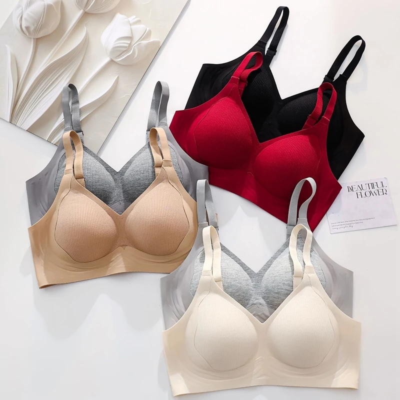 Seamless Bra For Women Small Chest Gathered Brassiere Thin Style No Steel Ring Underwear Semi Fixed Cup Lady Lingeries New