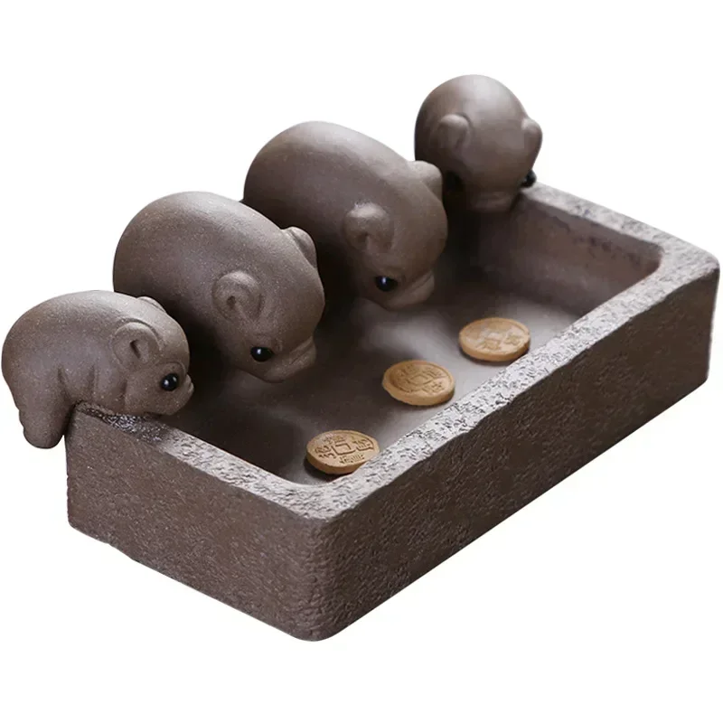 

Traditional purple sand piggy tea pets, cute four pig sculptures, Chinese Kung Fu Tea Set Accessories , Home Decoration Crafts