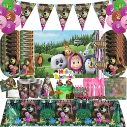 Set di stoviglie usa e getta per la decorazione della festa di compleanno a tema marthus and Bear forniture per la doccia dell'orso del bambino Banner per palloncini per ragazza Gif per feste