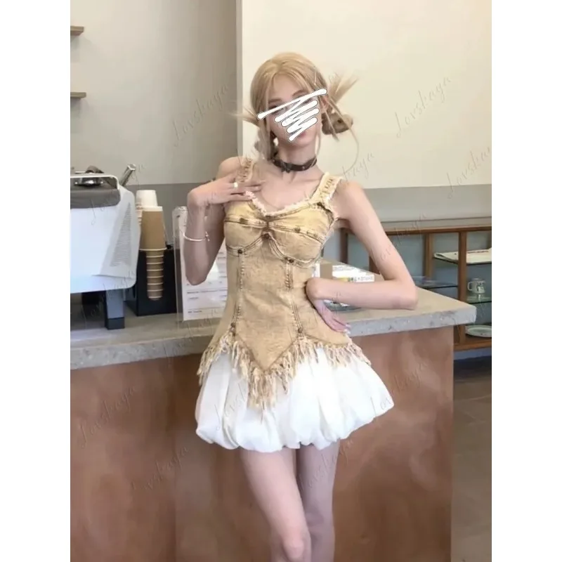 nuevo-traje-de-mezclilla-frances-pure-desire-para-mujer-top-corto-sin-mangas-diseno-dulce-y-picante-con-borlas-y-flecos-falda-mini-con-volumen