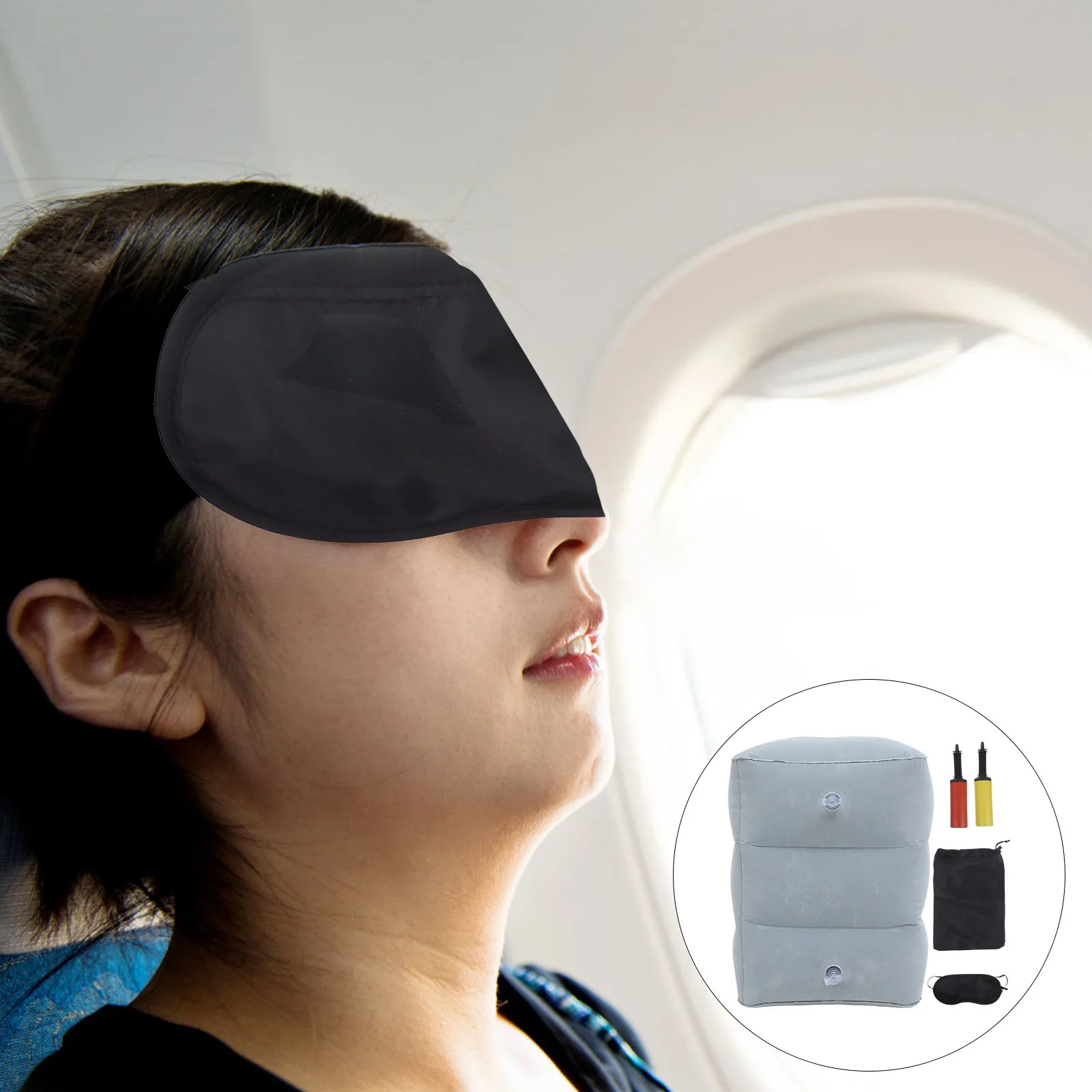 

1 Set Inflatable Foot Rest Pillow For Airplane Travel Accessories Leg Rest Easy Inflate Deflate Collapsible Lightweight Portable