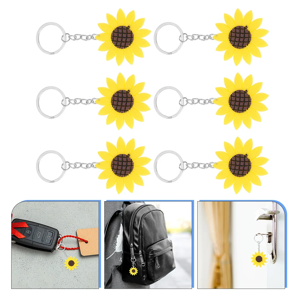 

6 Pcs Decoration Key Chain Sunflower Keychains Ring Pendants Hanging Gift Bag Purse Charms Bridegroom