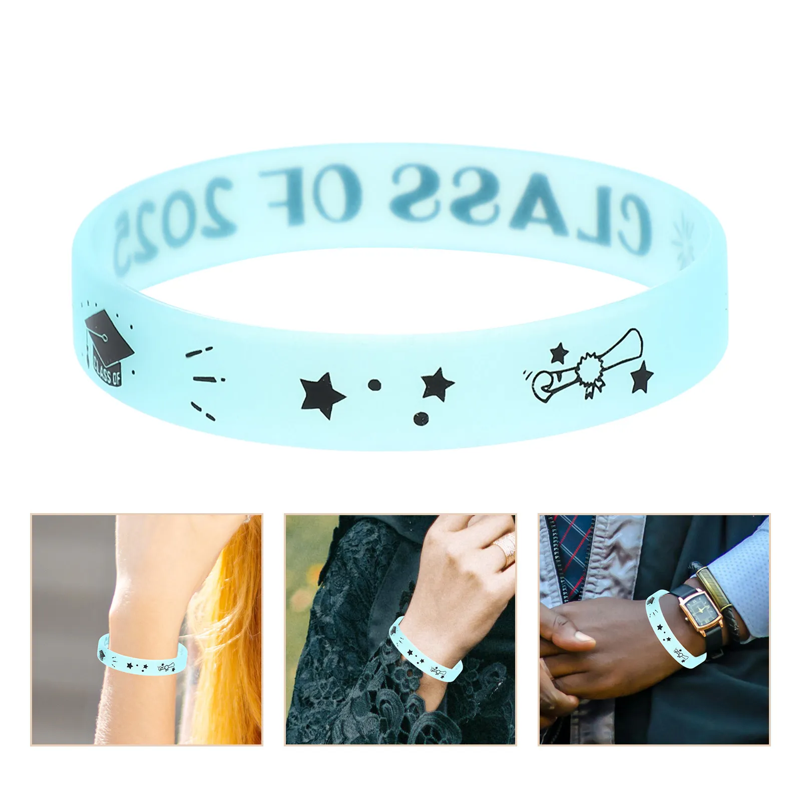 Glow-in-the-Dark Silicone Wristbands for Graduation 2025, 10pcs Party Favors, Event Supplies, Custom Text Wristband