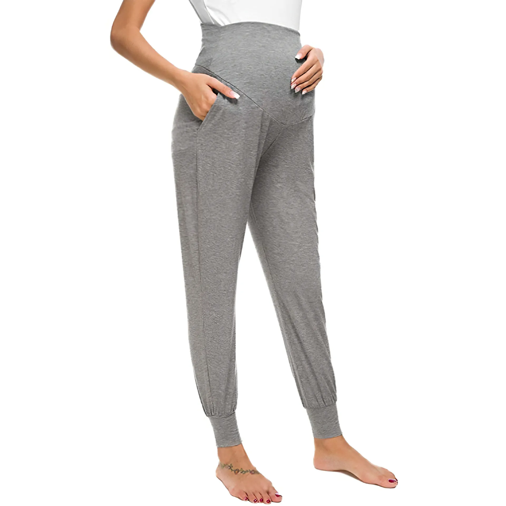 Frühling Mutterschaft frauen Casual Hosen Premama Feste Hohe Taille Strechy Lounge Hosen Für Schwangere Frauen Jogger Mit Taschen