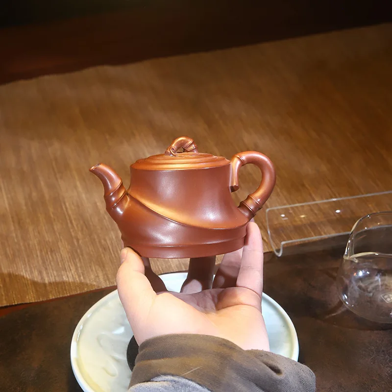High-End Purple Fully Handcrafted By Famous Artisans Made Original Ore From Yixing Zhaozhuang Small Red Clay Bamboo Pattern