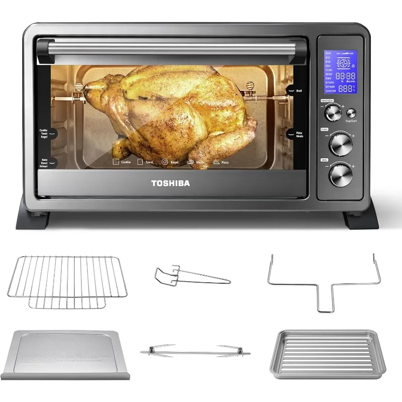 

TOSHIBA AC25CEW-BS Large 6-Slice Convection Toaster Oven Countertop, 10-In-One with Toast, Pizza and Rotisserie