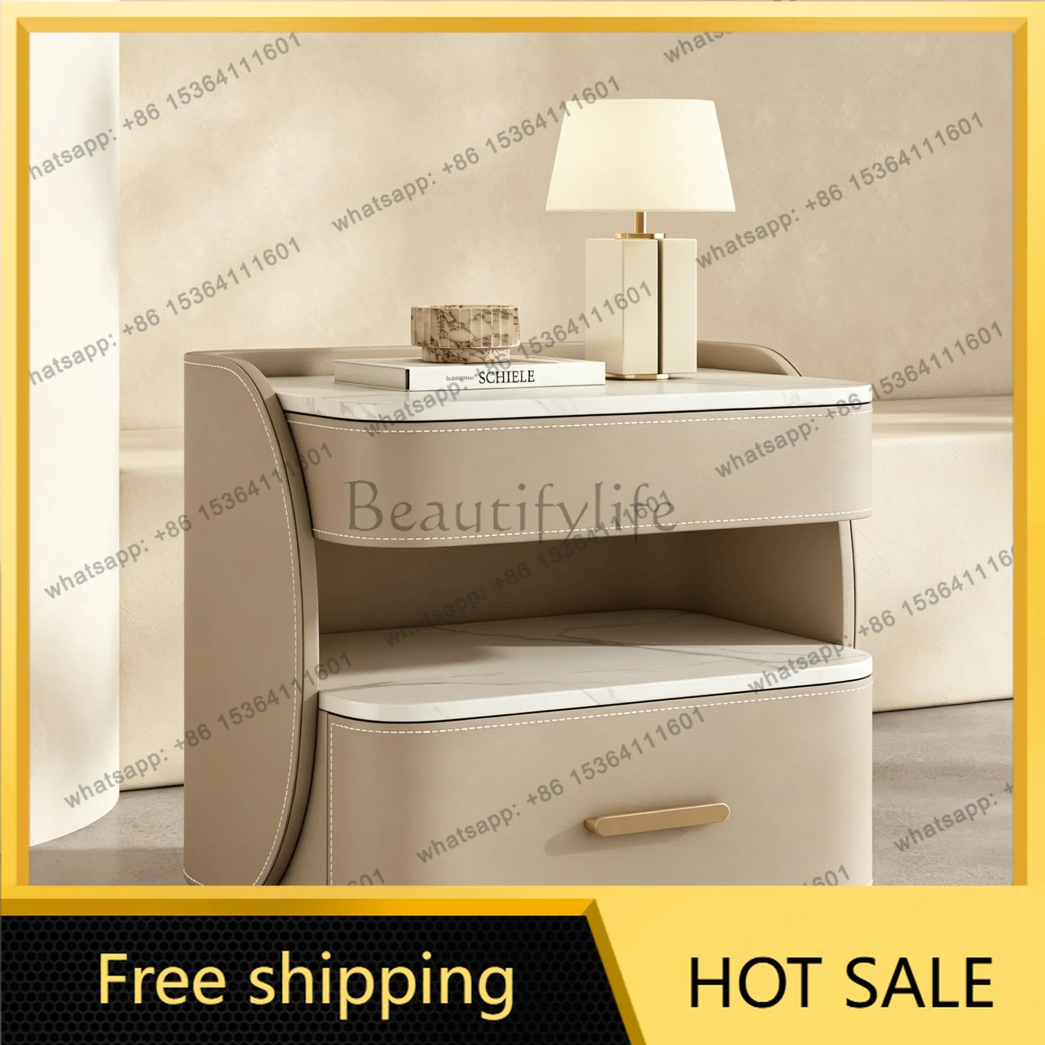 XX. Italian light luxury high-end bedside table solid wood home bedroom storage 2026 new models