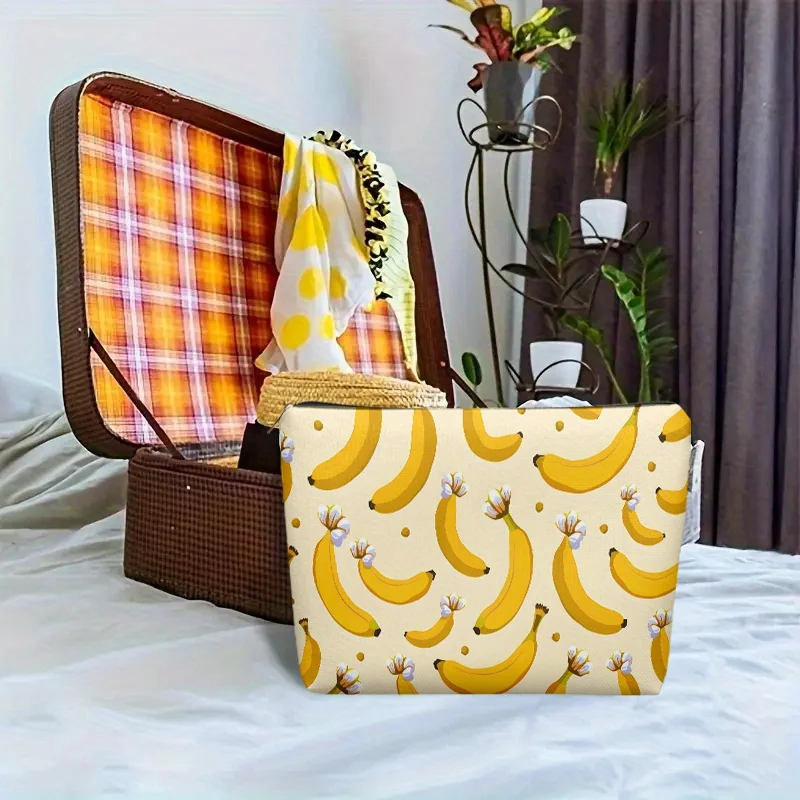 바나나가 있는 노란 꽃 화장품 가방 - 다기능 지퍼 파우치, 보석 보관 가방, 완벽한 여행용 지퍼 소형 보관 가방