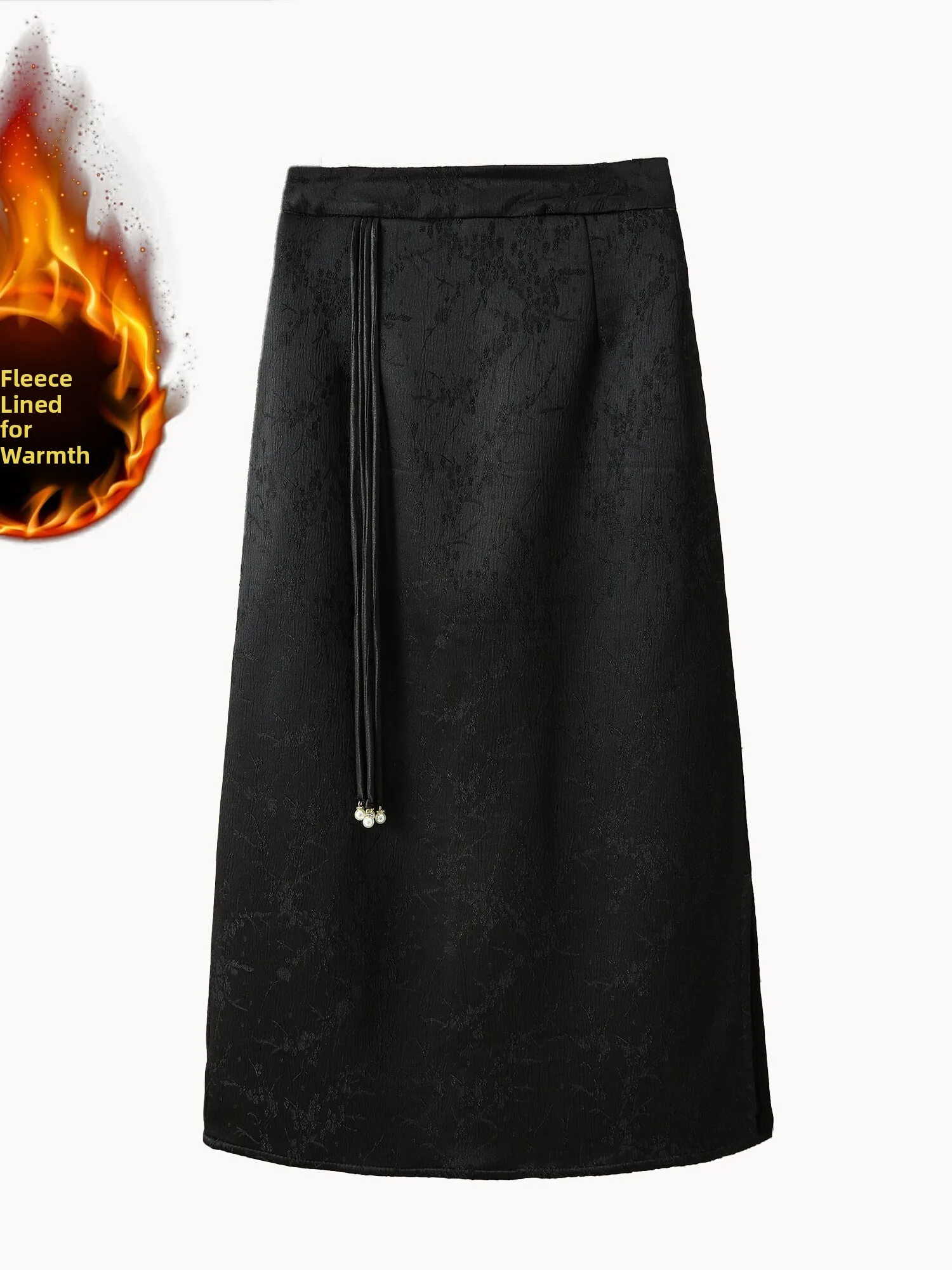 

Ретро-юбка в китайском стиле с цветочной вышивкой и флисовой подкладкой, женская осенне-зимняя юбка А-силуэта с запахом и разрезом