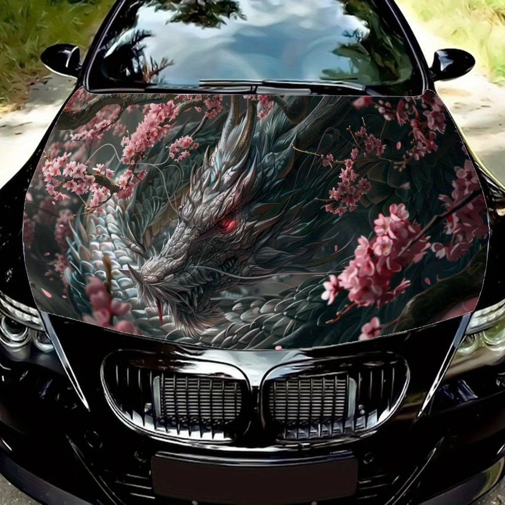 

Majestic Dragon and Cherry Blossoms Car Hood Decal Sticker, Durable Car Vinyl Wraps Suitable for Most Vehicles, Car Engine Hood