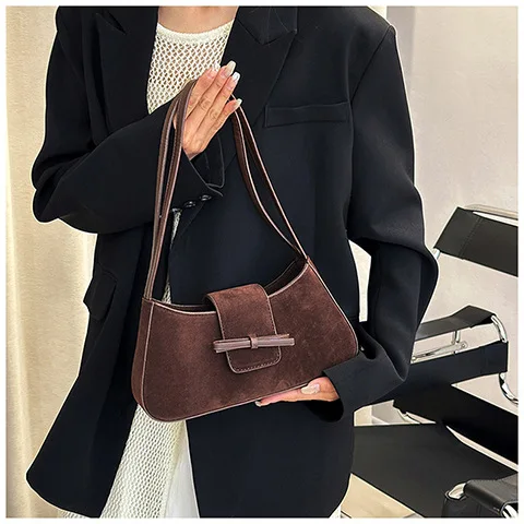 

New Fashion Women's Underarm Shoulder Bag 2025 - Korean Version Simple Baguette Purse with Matte Finish & Elegant Bow Closure