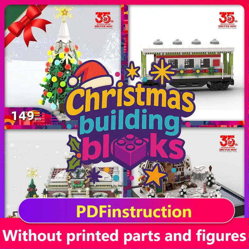 Holiday Train, Post Office, Vacation House & More – Christmas Building Blocks Bundle in Christmas Village Sets