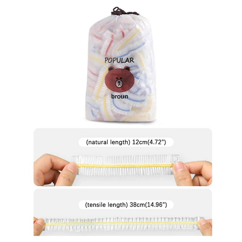 Cubierta desechable colorida para alimentos, envoltura de plástico elástica, PE de grado alimenticio, bolsa de película de mantenimiento fresco, cubierta de tazón desechable engrosada, 100 piezas