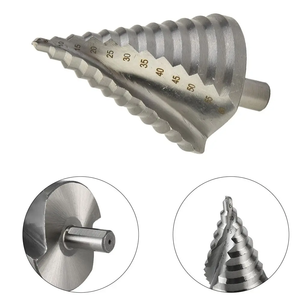 Pagoda Drill Step Drill Bit Open Multiple Aperture Silver Color Spiral Wood Hole Cutter 6-60mm High Speed Steel