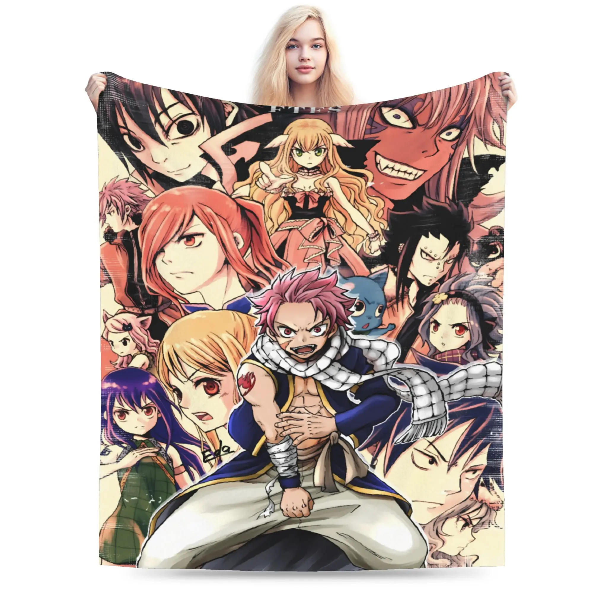 Armored Fairy Tail Erza Battle Flannel Blanket  Warm Soft Bedding Throws for Living Room Travel Funny Bedspread Sofa Bed Cover