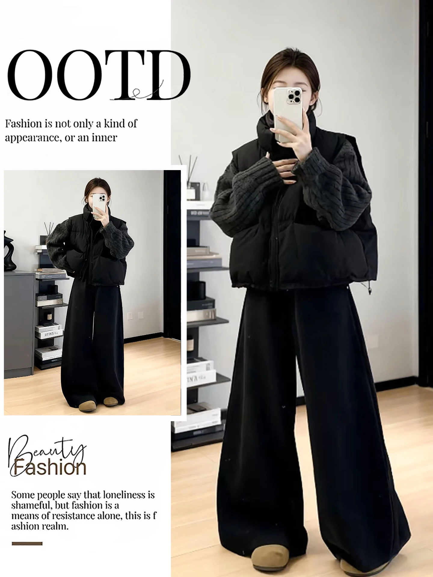 

Women's Winter Faion Knitted Sweater High Ne Vest Wide Leg Pants Set Thi Long Sve Casual Loose Sle Tee Pieces