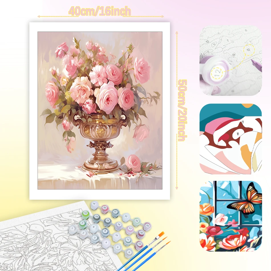 مجموعة الطلاء بالأرقام من RUOPOTY للبالغين، لوحة زيتية من الأكريليك، هدية فنية، صورة زهور، ديكور منزلي مع إطار #5