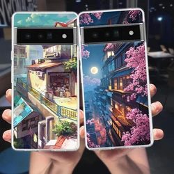 Japan Anime Landscape Phone Case For Google Pixel 8 7 6 Pro Soft TPU Shell For Pixel 6A 5 4 5A 4A 3A XL 5G Silicone Clear Cover