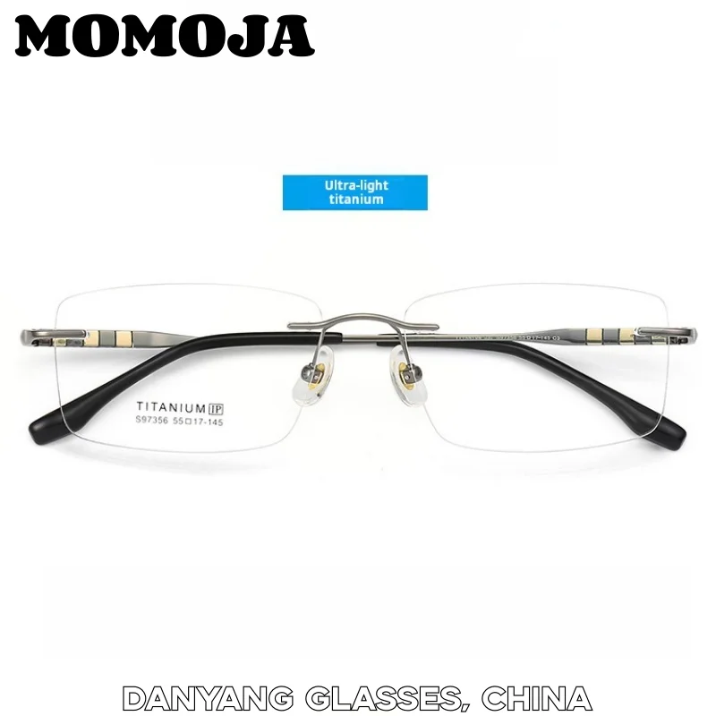 

MOMOJA Hot Sale Ultra Light Pure Titanium Men Rimless Eyeglasses High Quality Fashion Trendy Sturdy Business Glasses Frame 97356