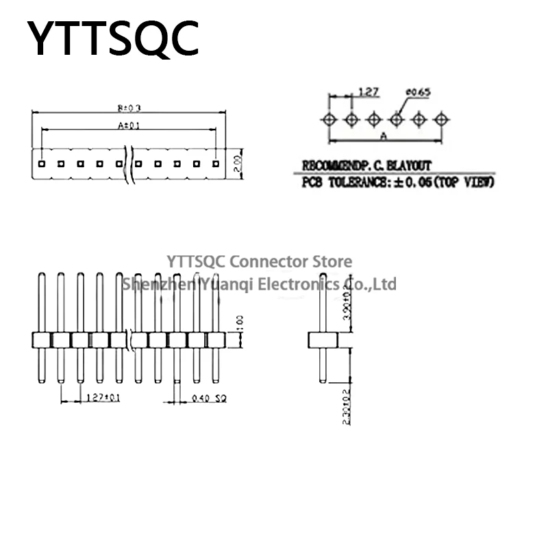 20pcs 10pcs 1.27mm Long Pin Straight Single Row L=7.2mm 1*2/3/4/5/6/7/8/10/40P 0.05