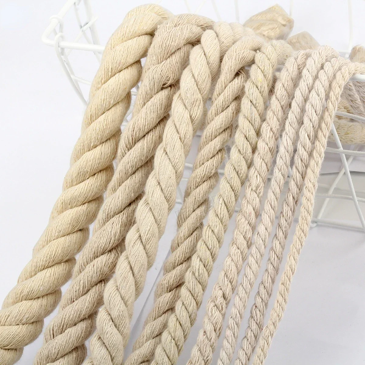 5M 5/6/7/8/10/12/15/18/20mm Twisted Cotton Cord For Bag Decorative High Tenacity 3 Shares Ropes DIY Sewing Textile Accessories