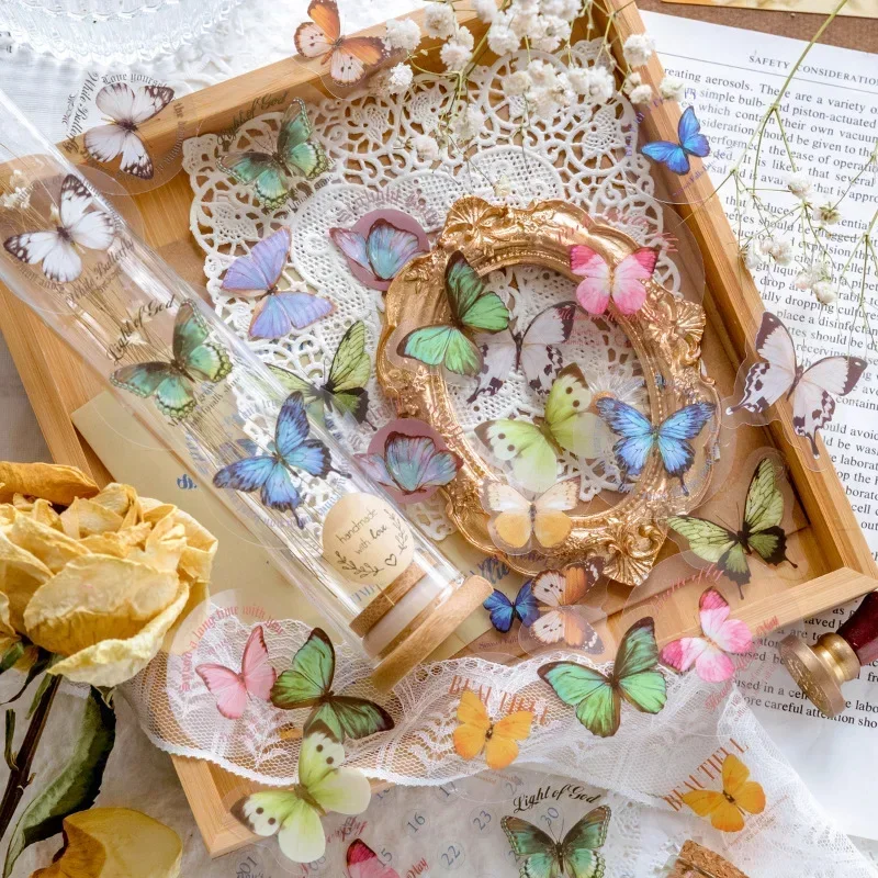 31Pcs Diy Handmade Material Butterfly Animal Angel Figure PET Stickers Retro Flower Bear Color Paper Handbook 16*10CM