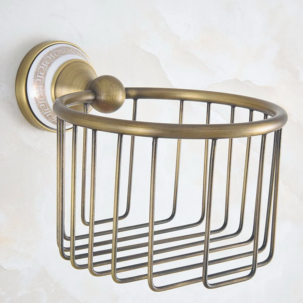 

Retro Antique Brass Ceramic Base Wall Mounted Bathroom Hardware Accessories Toilet Paper Holder Roll Basket Dba578