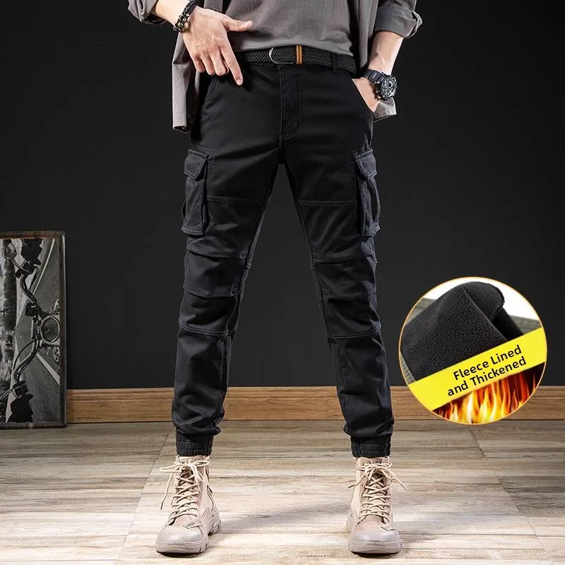 

Мужские камуфляжные рабочие брюки на флисовой подкладке, осенне-зимние, утепленные, повседневные, эластичные, зауженного кроя, с множеством карманов, в молодежном стиле