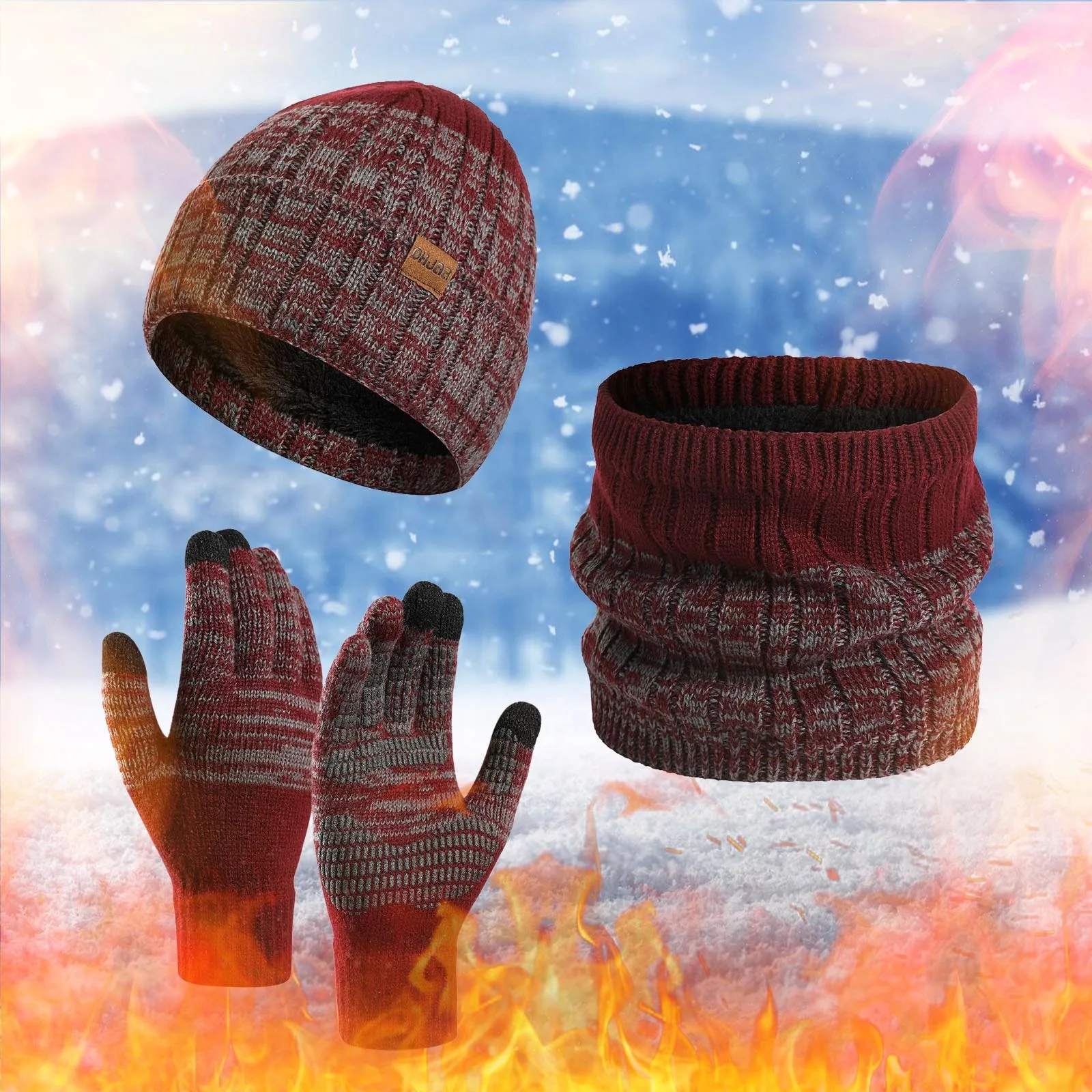 Ensemble de gants unisexes pour hommes, garde au chaud, bonnet Telefinger, écharpe à doublure sourire, fil de laine masculin, silencieux de cou, GaClaHat, hiver