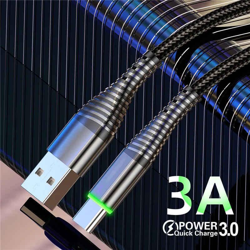 Tkey LED 3A USB Type C Cable Fast Charge Wire 0.5m/1m/2m Type-C USB-C Data Cord Wire For Samsung Galaxy Xiaomi Huawei Note 7