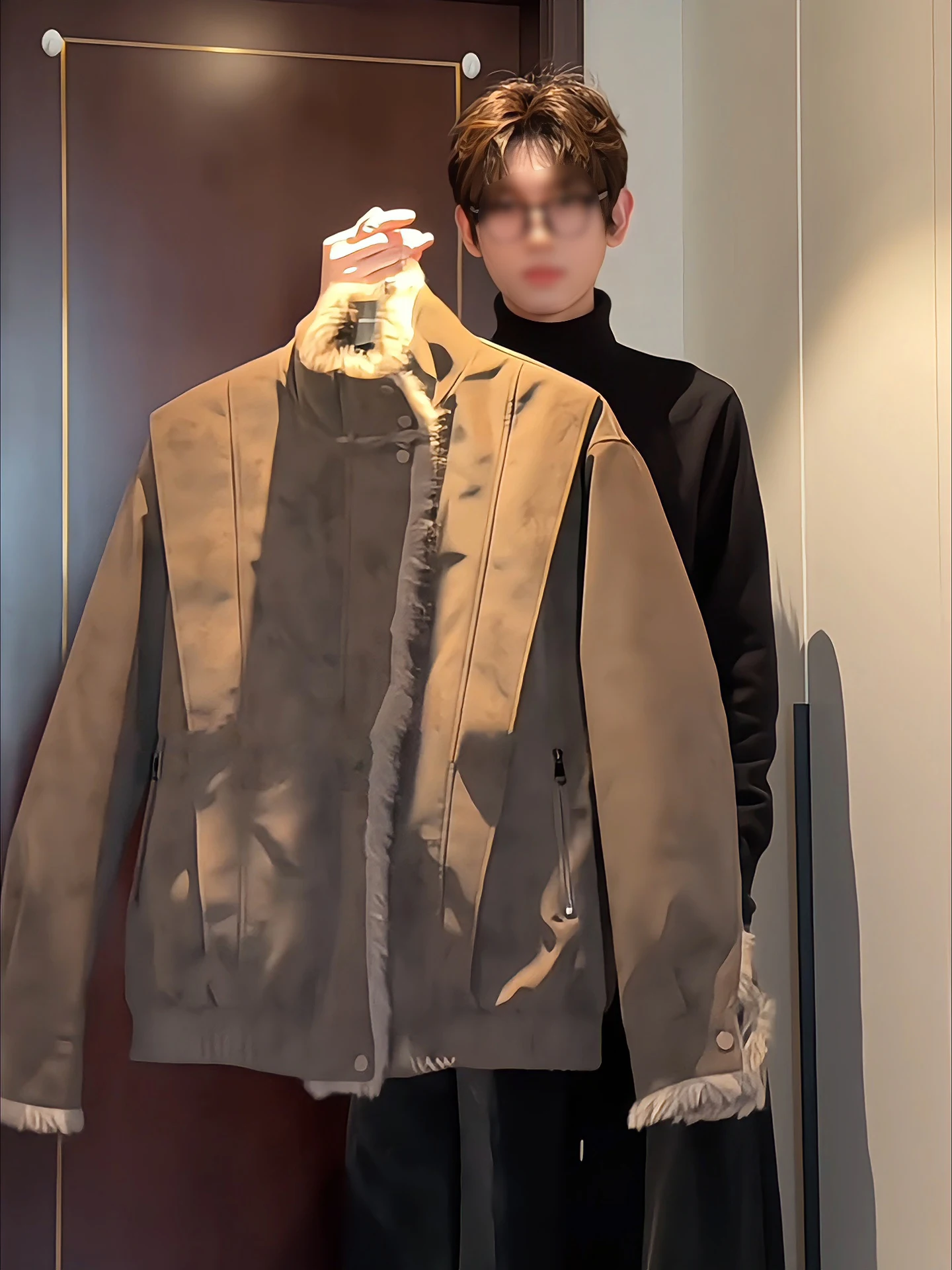 Brown Full Fur Lined Mountain Eagle Jaet Men's Winter ort Stand Collar Cotton Coat Youth Trendy Casual Long Sve Zipper