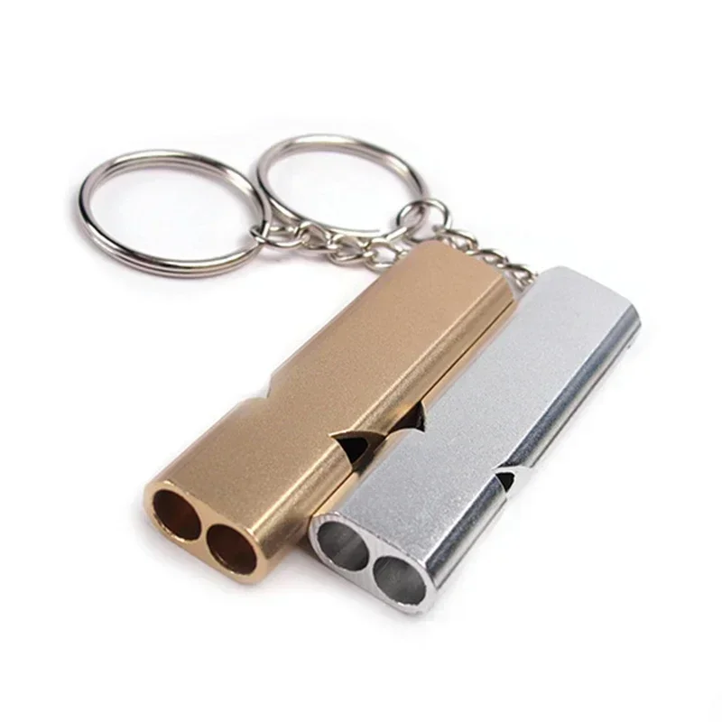 1PC Portable Aluminum Safety Whistle Outdoor Hiking Camping Survival Emergency Key Chain Multi-tool Double Tube Survival Whistle