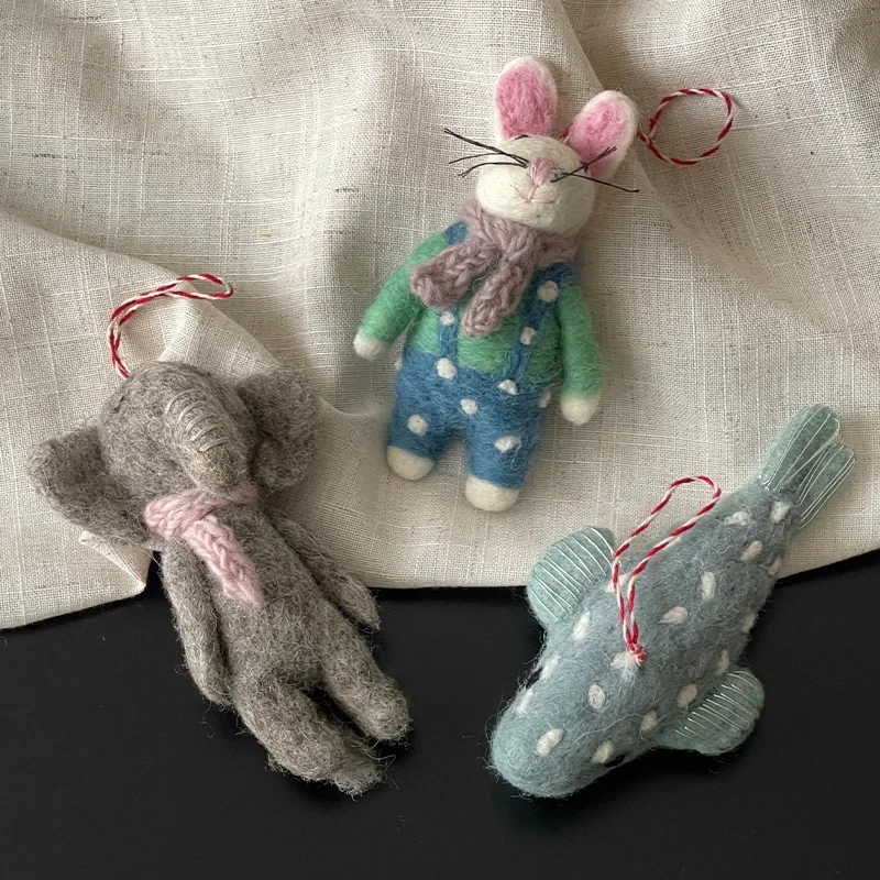 INS Style Handmade Wool Felt Pendant Cute Bunny Elephant Keychain 3D Animal Bag Charm Accessories